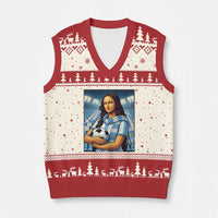 Funny Argentina Soccer Mona Lisa V-Neck Knit Sweater Vest Football Fan Pride Graphic