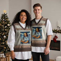 Funny Argentina Soccer Mona Lisa V-Neck Knit Sweater Vest Football Fan Pride Graphic