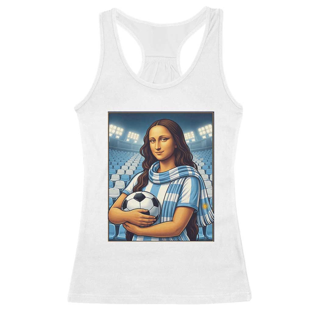 Funny Argentina Soccer Mona Lisa Racerback Tank Top Football Fan Pride Graphic