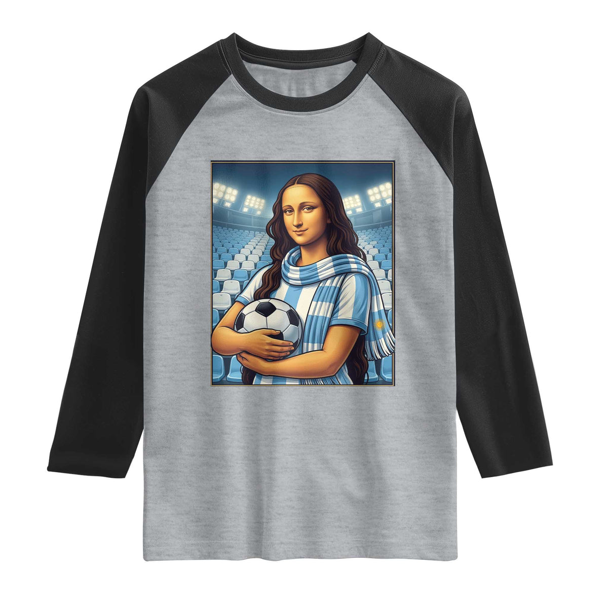 Funny Argentina Soccer Mona Lisa Raglan Shirt Football Fan Pride Graphic