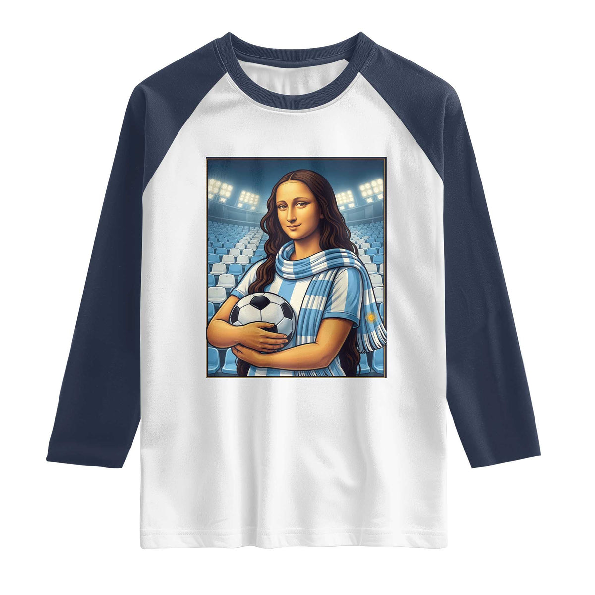 Funny Argentina Soccer Mona Lisa Raglan Shirt Football Fan Pride Graphic