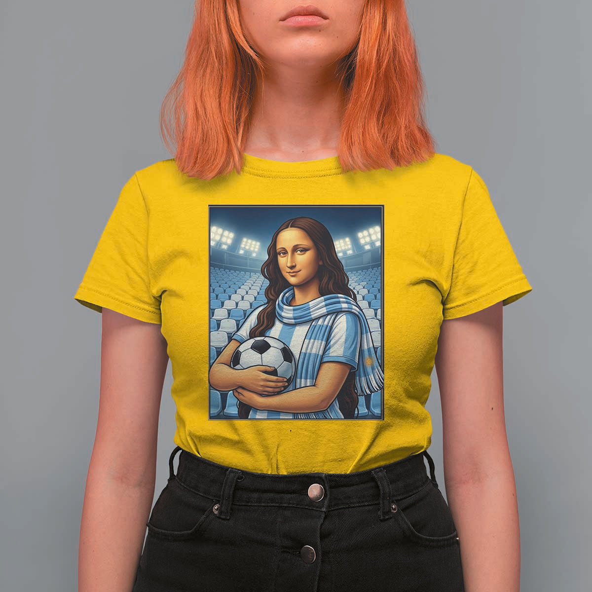 Funny Argentina Soccer Mona Lisa T Shirt For Women Football Fan Pride Graphic