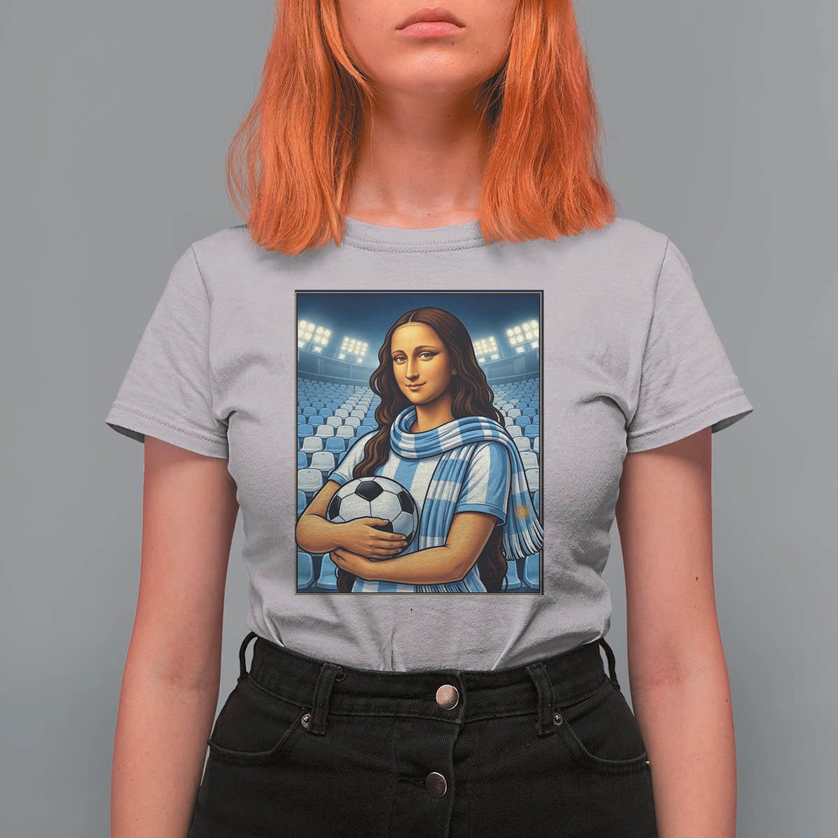Funny Argentina Soccer Mona Lisa T Shirt For Women Football Fan Pride Graphic