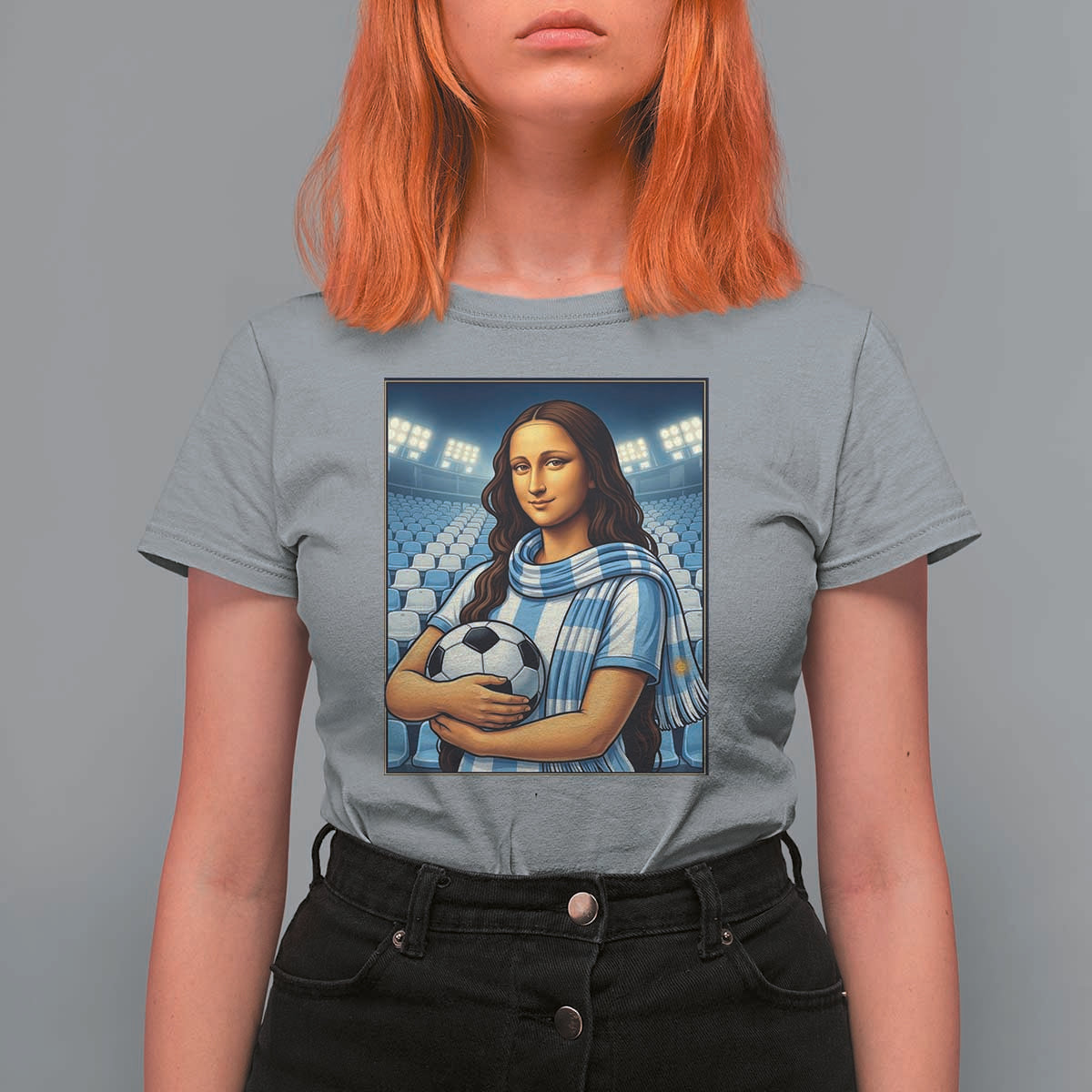 Funny Argentina Soccer Mona Lisa T Shirt For Women Football Fan Pride Graphic