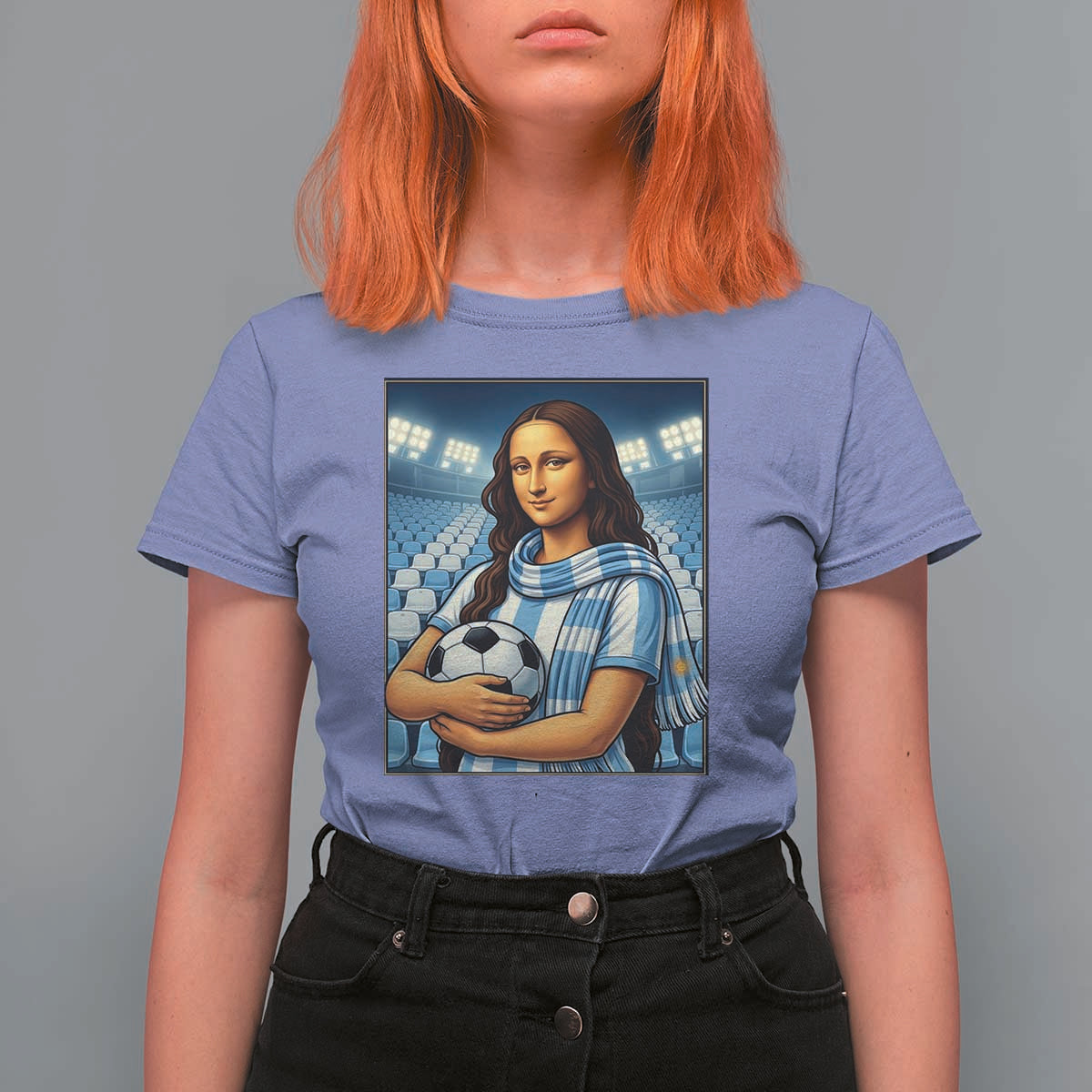Funny Argentina Soccer Mona Lisa T Shirt For Women Football Fan Pride Graphic
