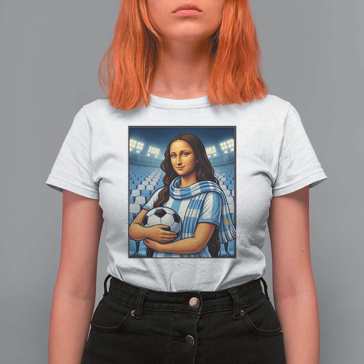 Funny Argentina Soccer Mona Lisa T Shirt For Women Football Fan Pride Graphic