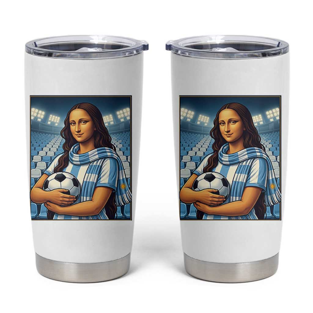 Funny Argentina Soccer Mona Lisa Tumbler Cup Football Fan Pride Graphic