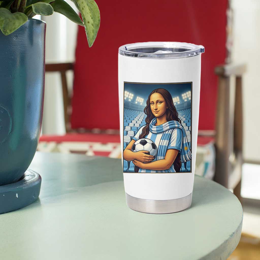 Funny Argentina Soccer Mona Lisa Tumbler Cup Football Fan Pride Graphic