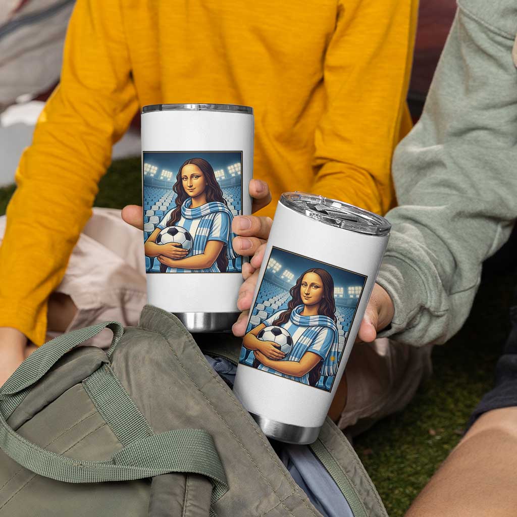 Funny Argentina Soccer Mona Lisa Tumbler Cup Football Fan Pride Graphic