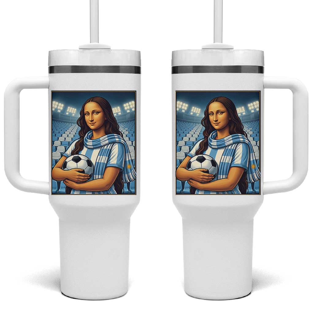 Funny Argentina Soccer Mona Lisa Tumbler With Handle Football Fan Pride Graphic