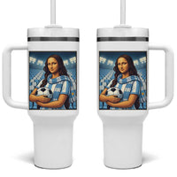 Funny Argentina Soccer Mona Lisa Tumbler With Handle Football Fan Pride Graphic