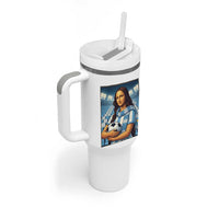 Funny Argentina Soccer Mona Lisa Tumbler With Handle Football Fan Pride Graphic