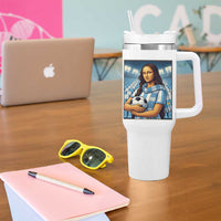Funny Argentina Soccer Mona Lisa Tumbler With Handle Football Fan Pride Graphic