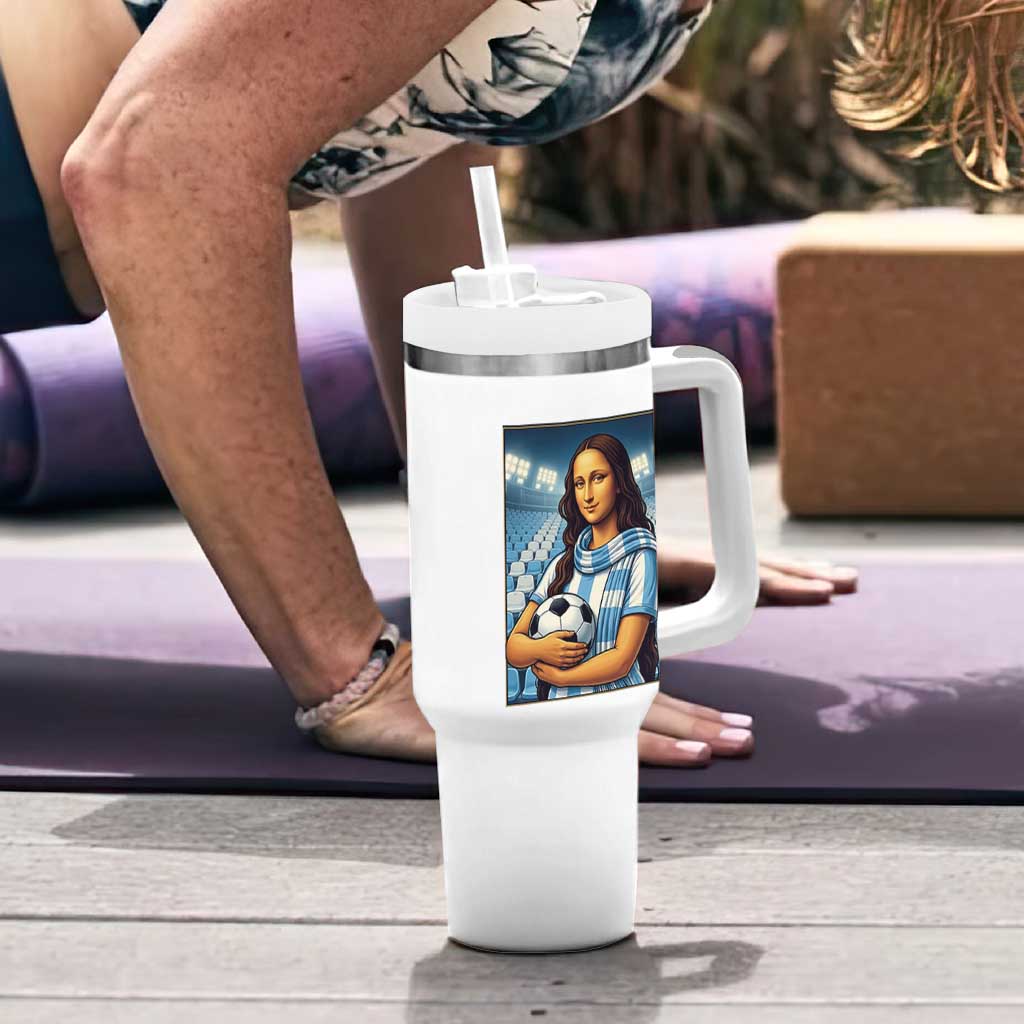 Funny Argentina Soccer Mona Lisa Tumbler With Handle Football Fan Pride Graphic