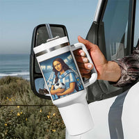 Funny Argentina Soccer Mona Lisa Tumbler With Handle Football Fan Pride Graphic