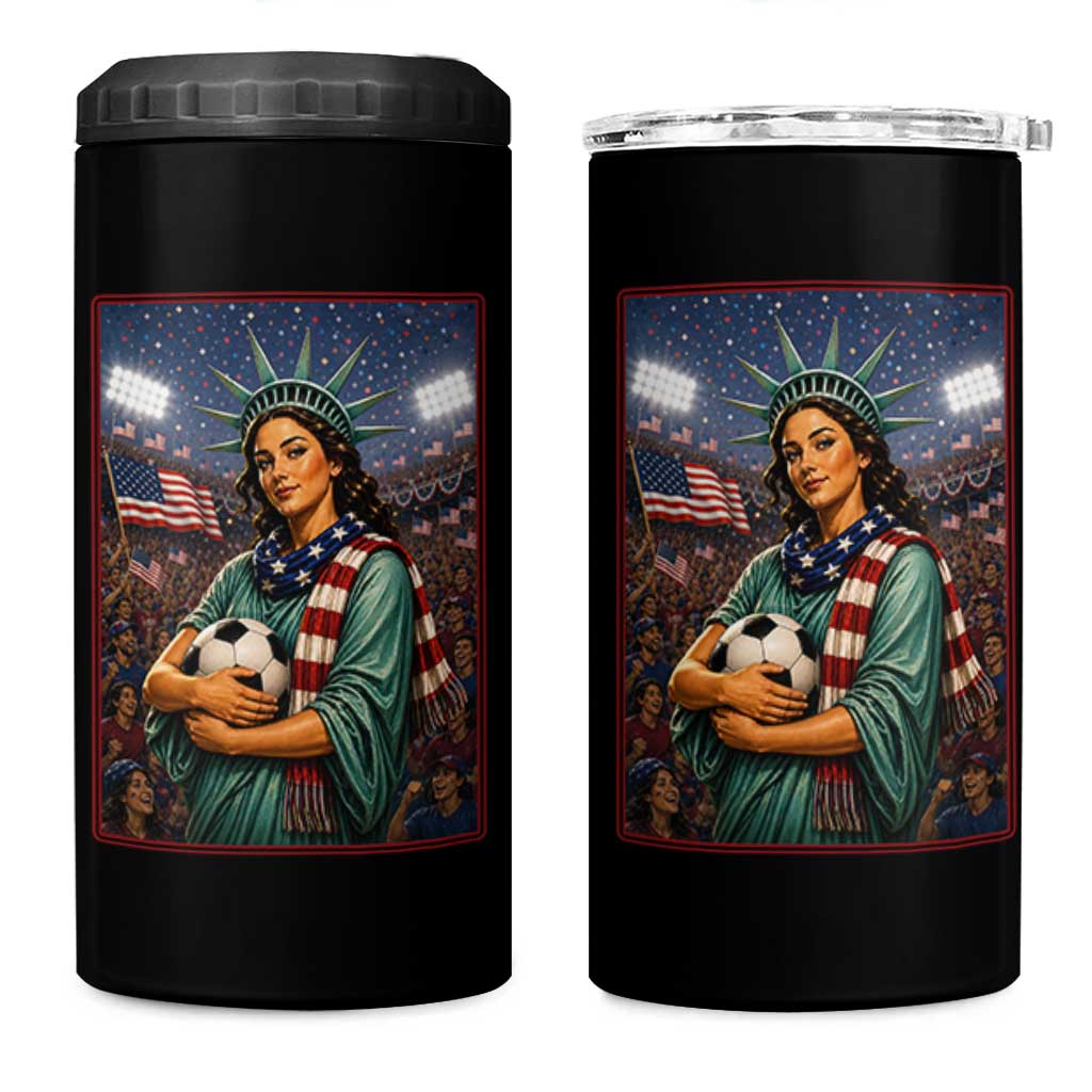 Funny Statue Of Liberty Soccer Gift 4 in 1 Can Cooler Tumbler USA Football Pride
