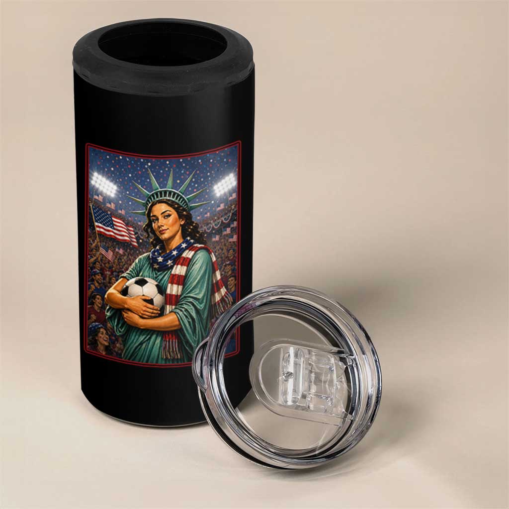 Funny Statue Of Liberty Soccer Gift 4 in 1 Can Cooler Tumbler USA Football Pride