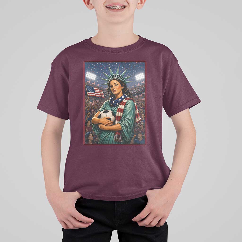 Funny Statue Of Liberty Soccer Gift T Shirt For Kid USA Football Pride