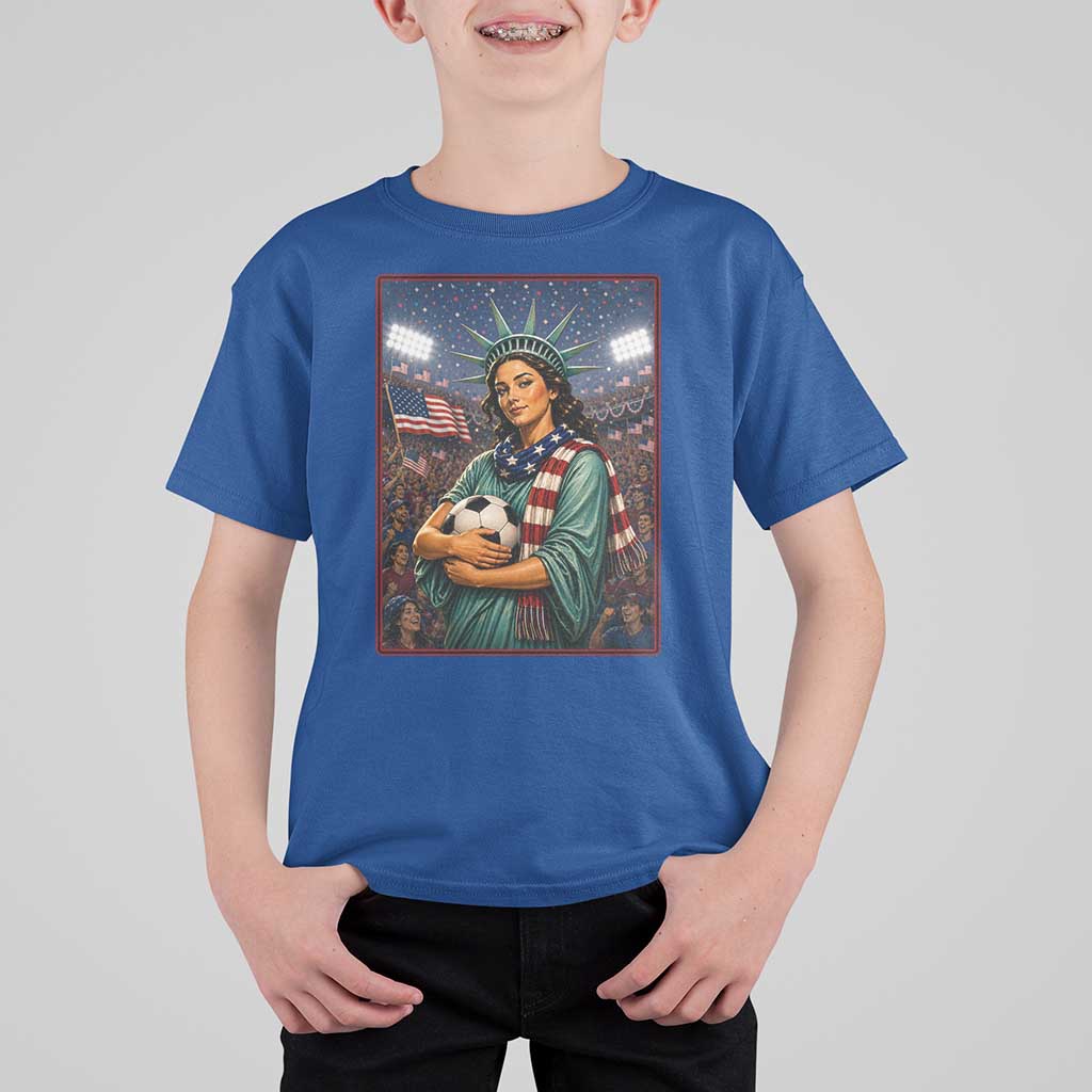 Funny Statue Of Liberty Soccer Gift T Shirt For Kid USA Football Pride