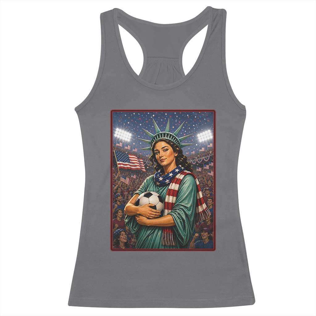 Funny Statue Of Liberty Soccer Gift Racerback Tank Top USA Football Pride