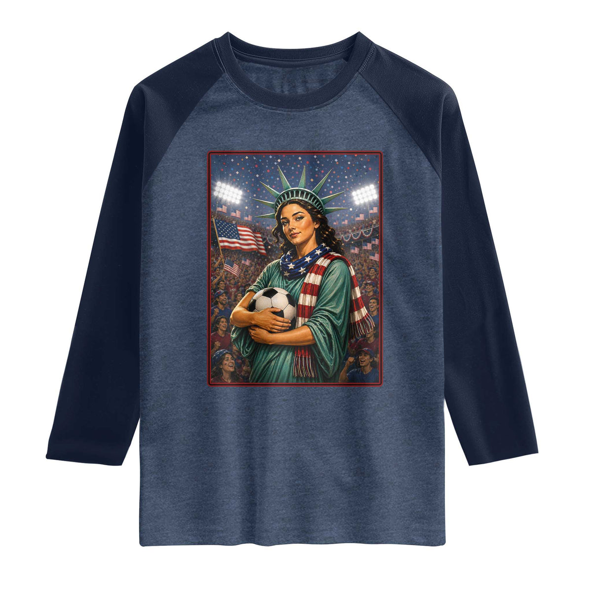 Funny Statue Of Liberty Soccer Gift Raglan Shirt USA Football Pride