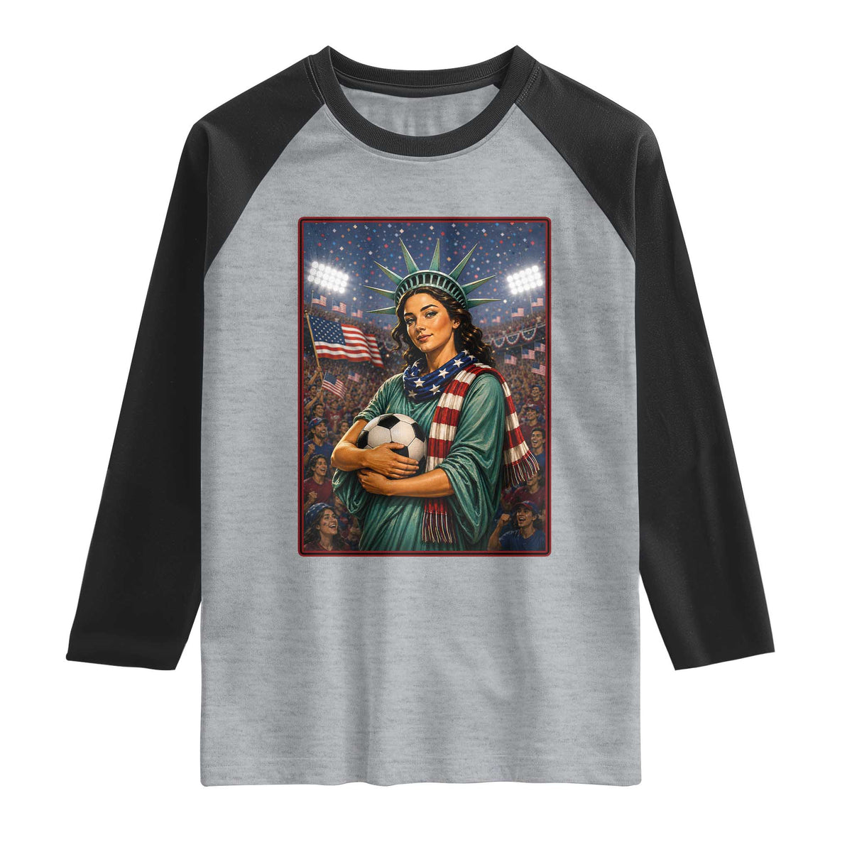 Funny Statue Of Liberty Soccer Gift Raglan Shirt USA Football Pride