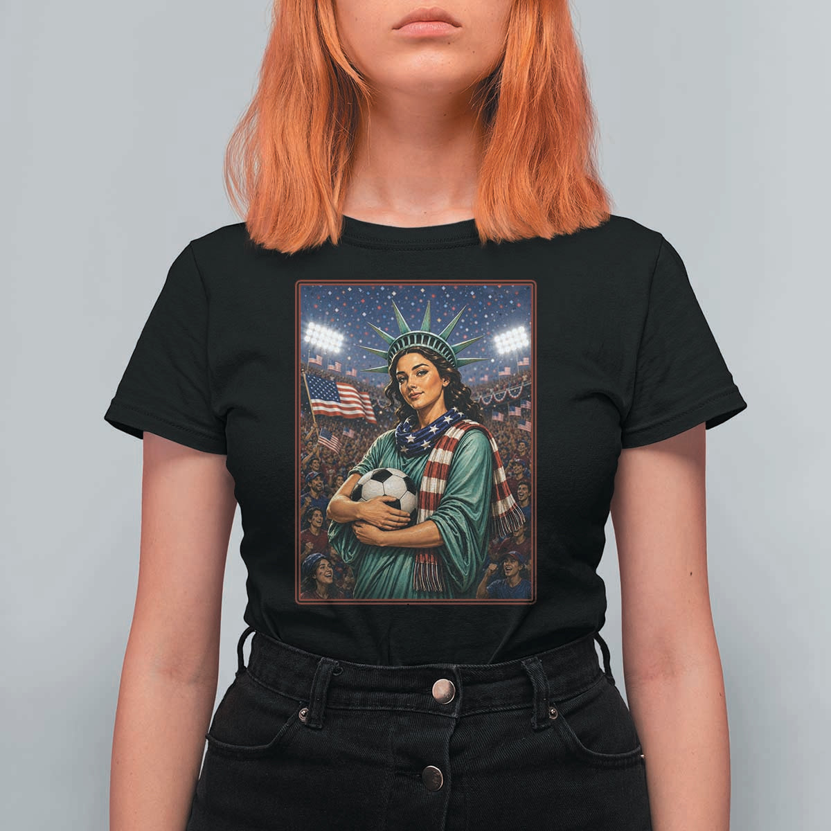 Funny Statue Of Liberty Soccer Gift T Shirt For Women USA Football Pride