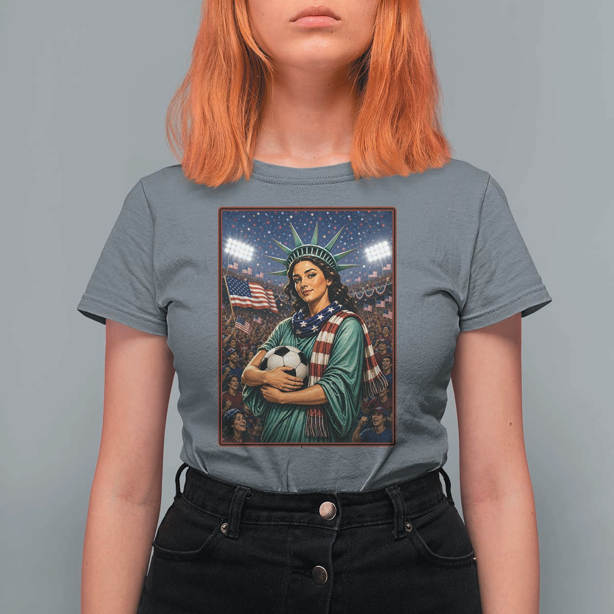 Funny Statue Of Liberty Soccer Gift T Shirt For Women USA Football Pride