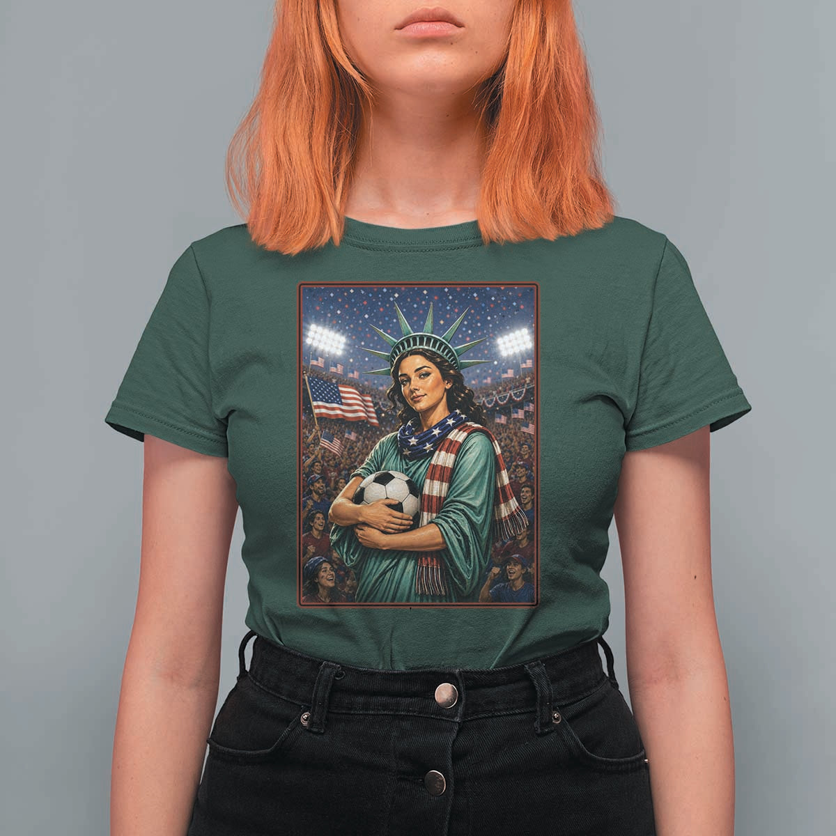 Funny Statue Of Liberty Soccer Gift T Shirt For Women USA Football Pride