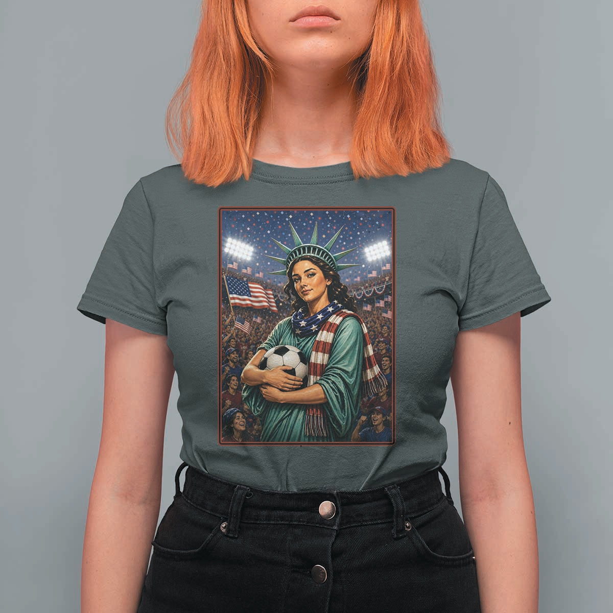 Funny Statue Of Liberty Soccer Gift T Shirt For Women USA Football Pride