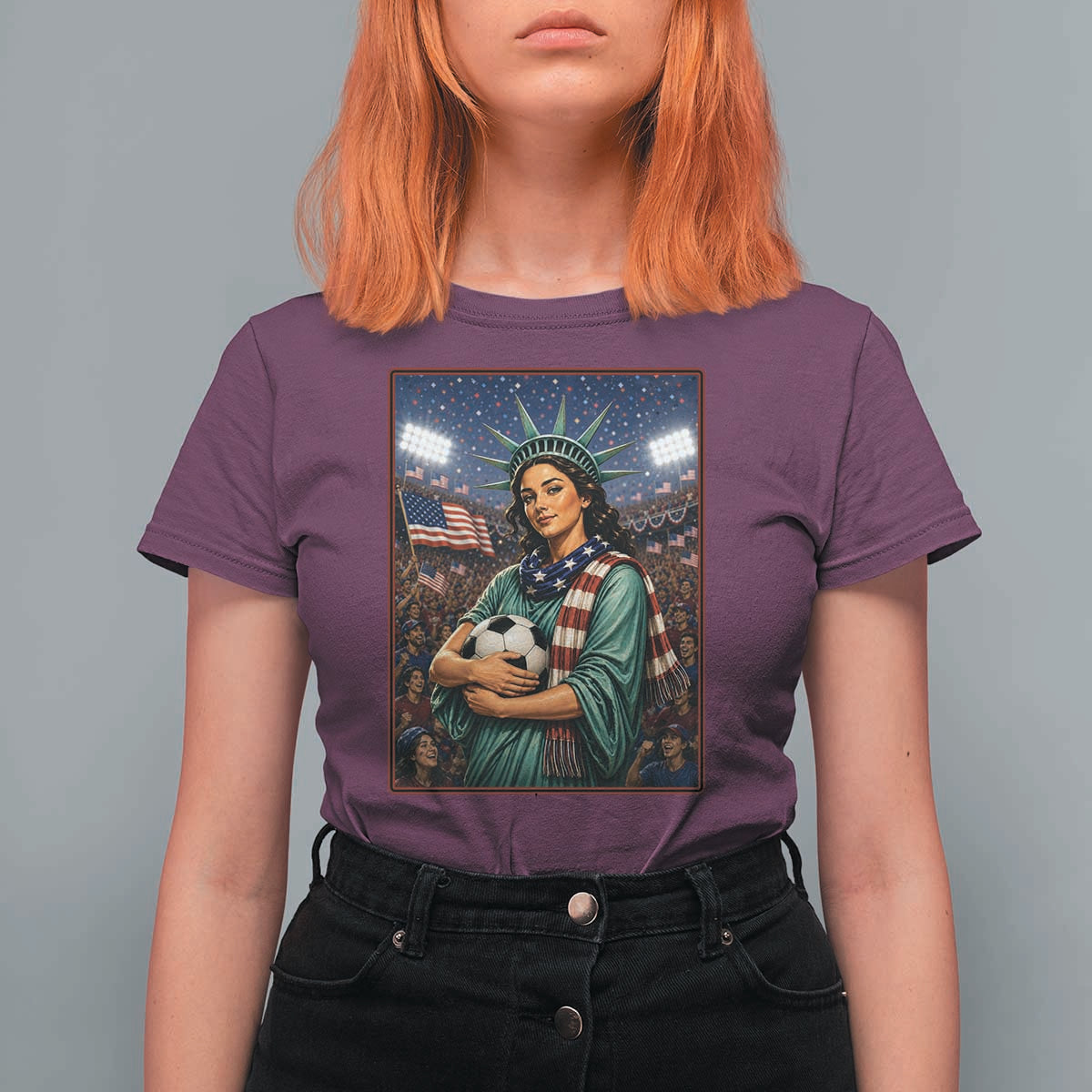 Funny Statue Of Liberty Soccer Gift T Shirt For Women USA Football Pride