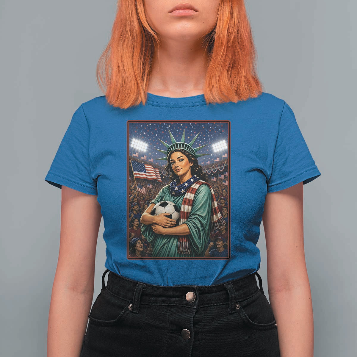 Funny Statue Of Liberty Soccer Gift T Shirt For Women USA Football Pride