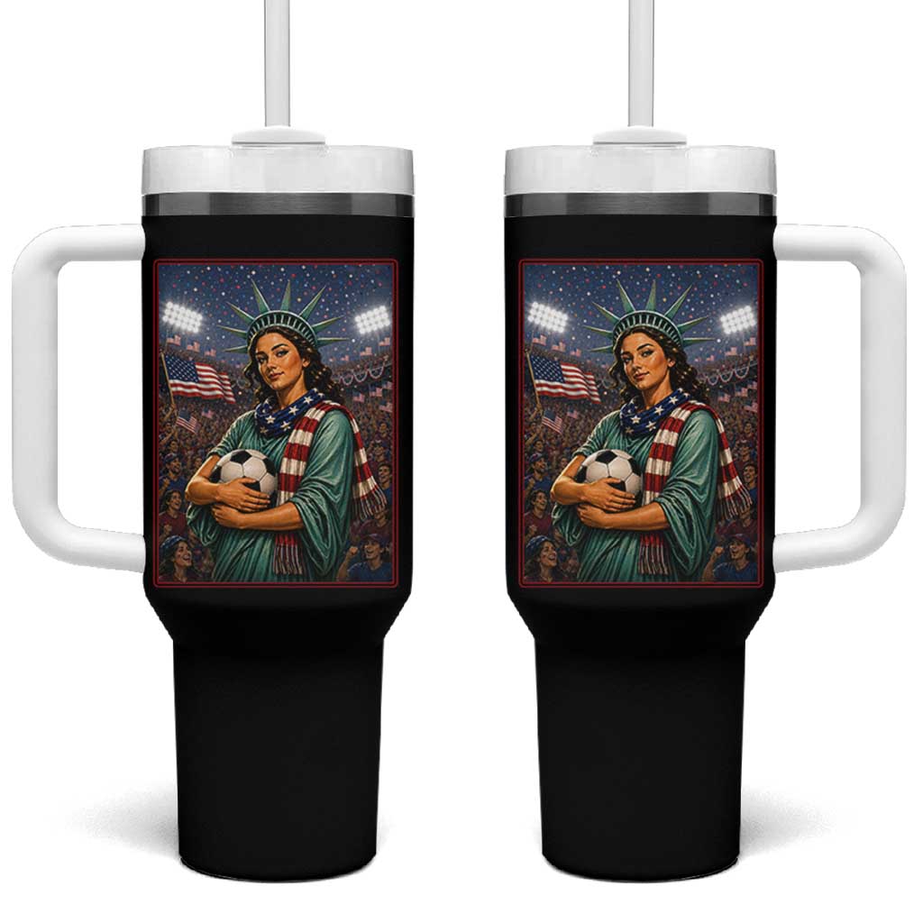 Funny Statue Of Liberty Soccer Gift Tumbler With Handle USA Football Pride