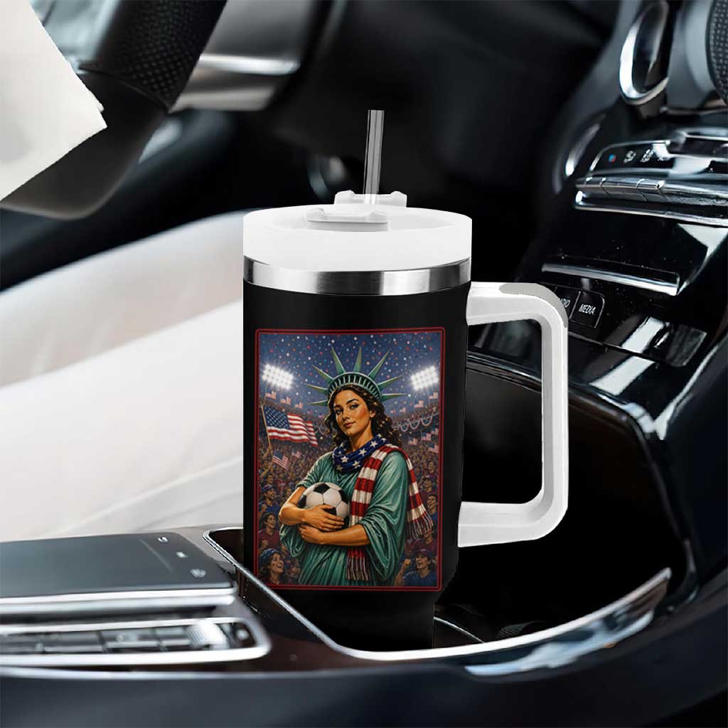 Funny Statue Of Liberty Soccer Gift Tumbler With Handle USA Football Pride