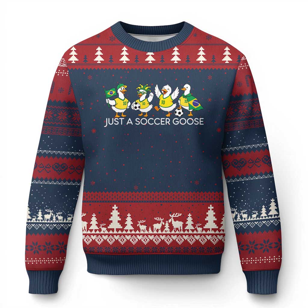 Funny Just A Soccer Goose Ugly Christmas Sweater Brazil Football Fan