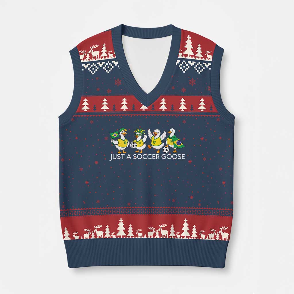 Funny Just A Soccer Goose V-Neck Knit Sweater Vest Brazil Football Fan