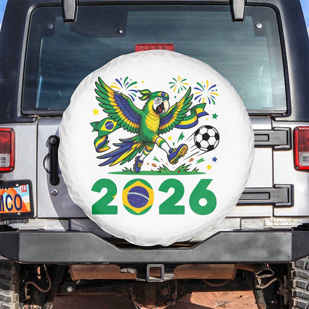 Funny Brazil Soccer Macaw Spare Tire Cover 2026 Football Fan Graphic