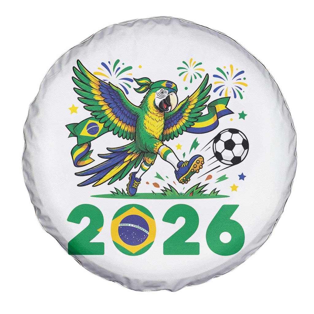 Funny Brazil Soccer Macaw Spare Tire Cover 2026 Football Fan Graphic