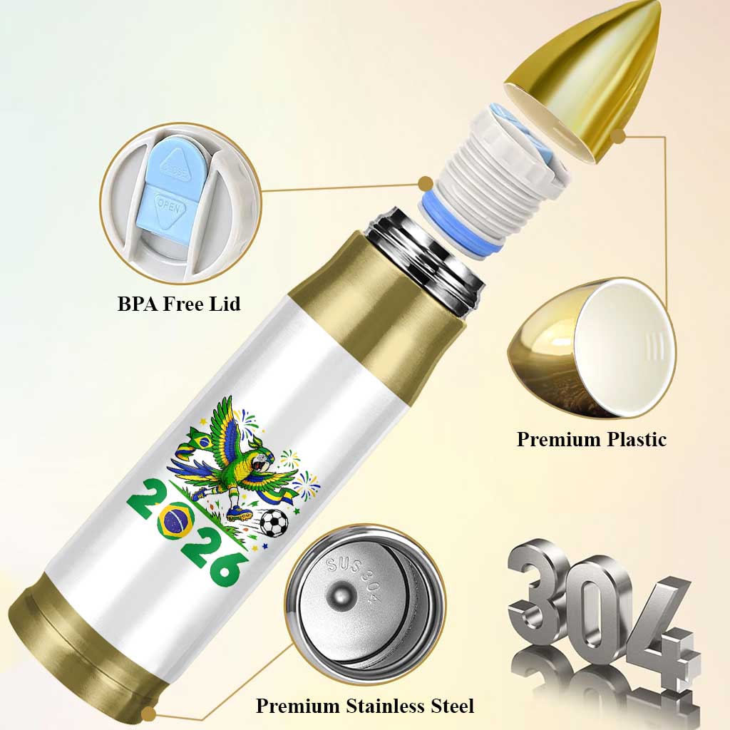 Funny Brazil Soccer Macaw Bullet Tumbler 2026 Football Fan Graphic