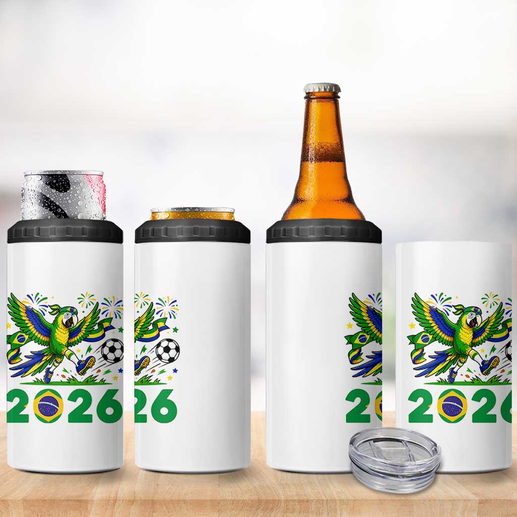 Funny Brazil Soccer Macaw 4 in 1 Can Cooler Tumbler 2026 Football Fan Graphic