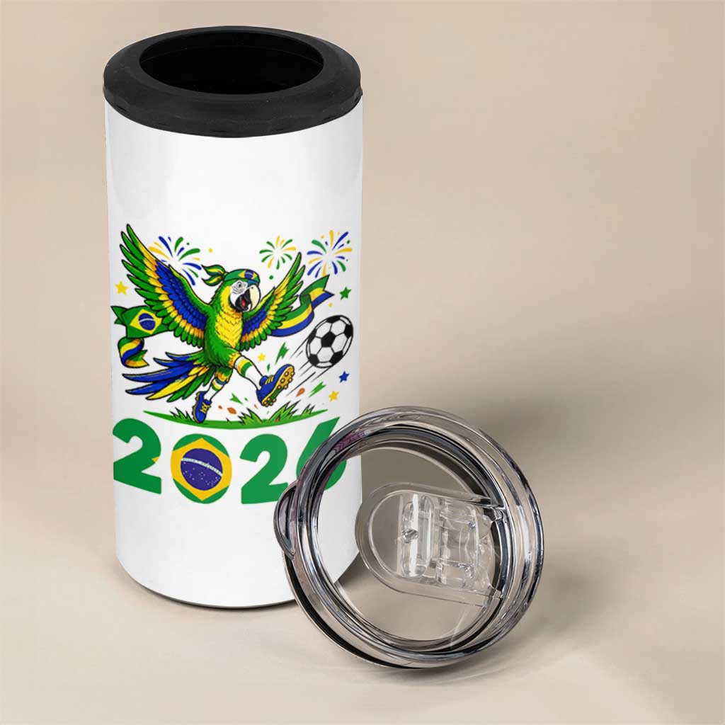 Funny Brazil Soccer Macaw 4 in 1 Can Cooler Tumbler 2026 Football Fan Graphic