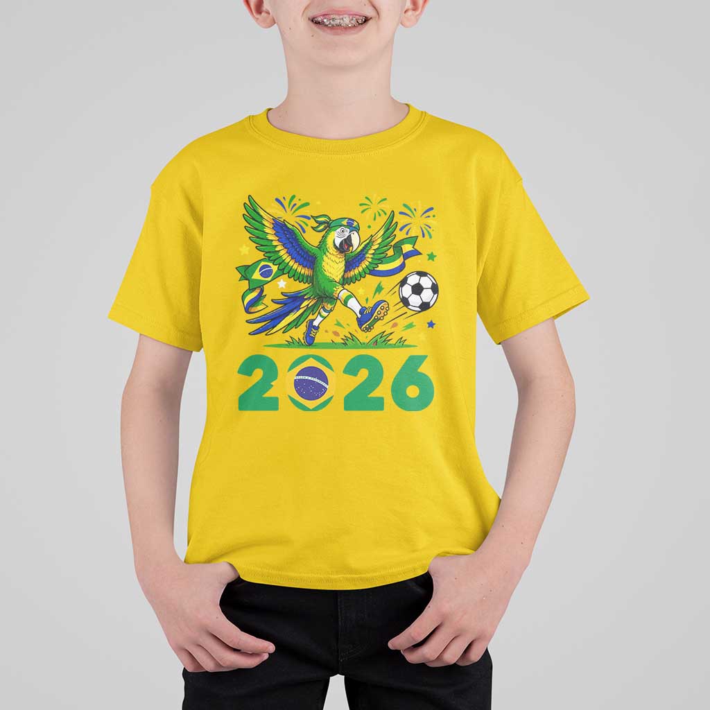 Funny Brazil Soccer Macaw T Shirt For Kid 2026 Football Fan Graphic