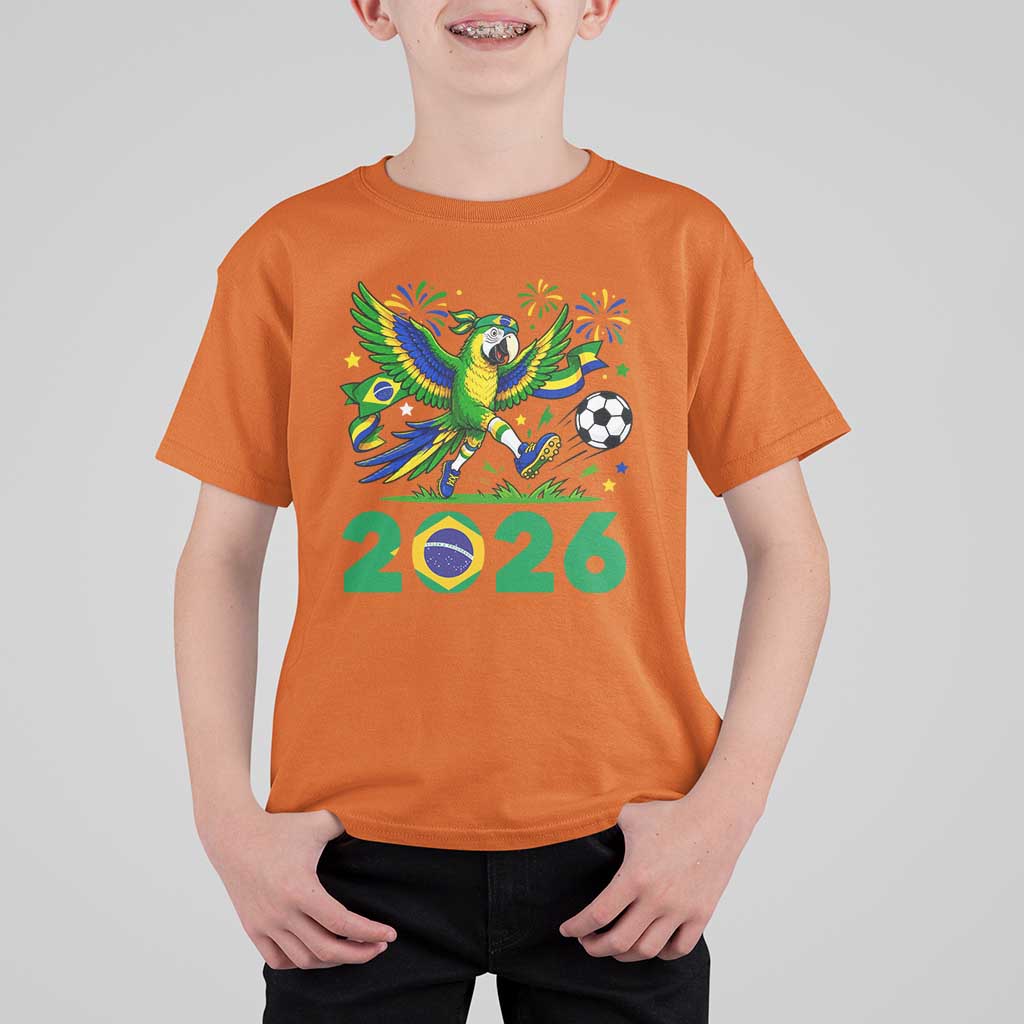 Funny Brazil Soccer Macaw T Shirt For Kid 2026 Football Fan Graphic