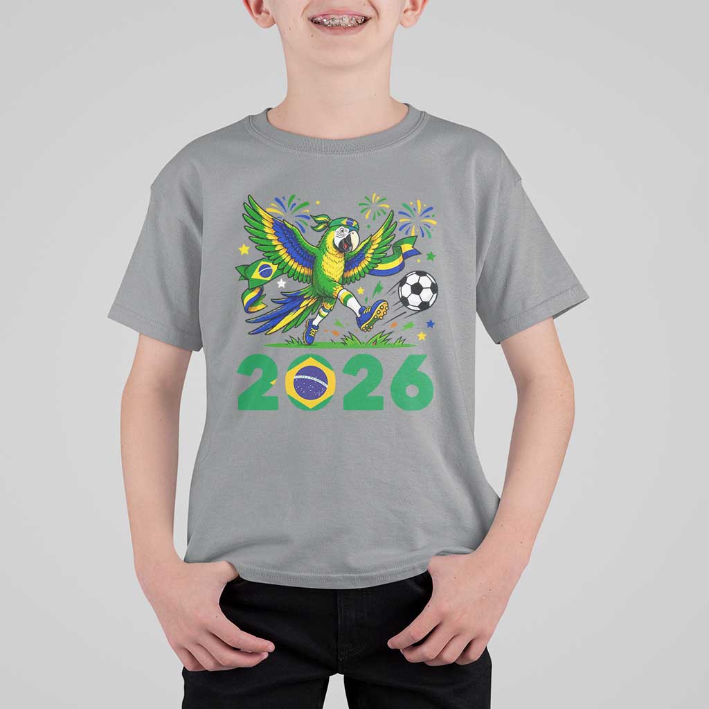 Funny Brazil Soccer Macaw T Shirt For Kid 2026 Football Fan Graphic