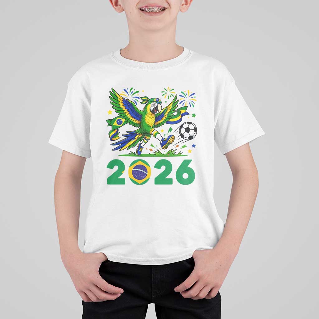 Funny Brazil Soccer Macaw T Shirt For Kid 2026 Football Fan Graphic