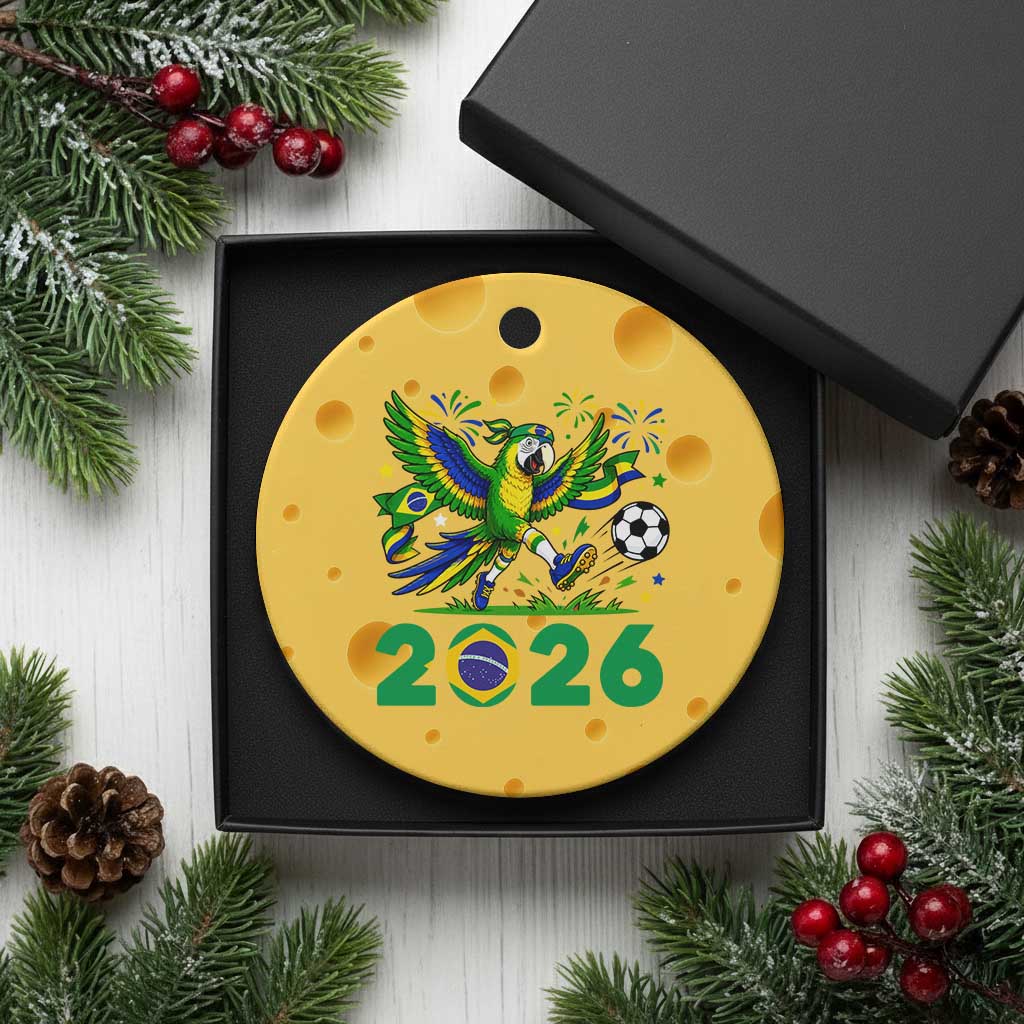 Funny Brazil Soccer Macaw Ceramic Ornament 2026 Football Fan Graphic