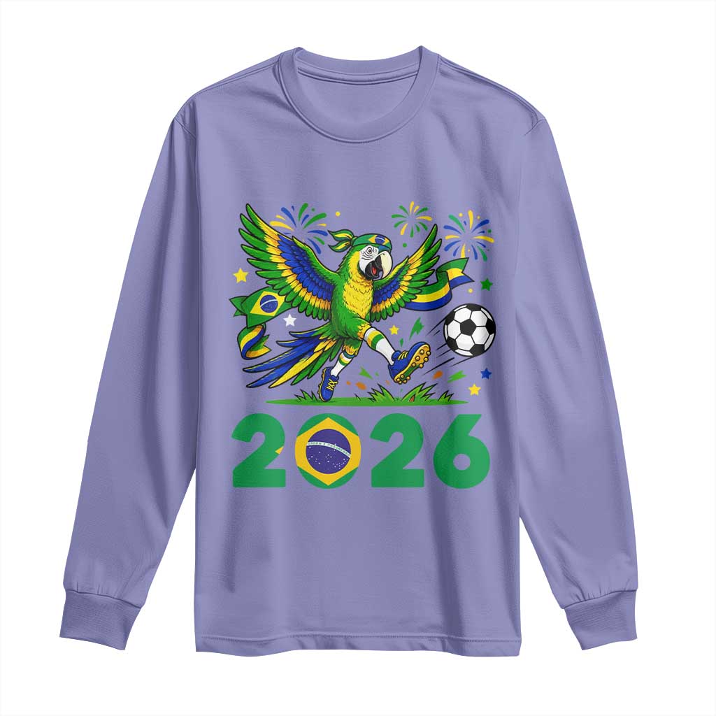 Funny Brazil Soccer Macaw Long Sleeve Shirt 2026 Football Fan Graphic