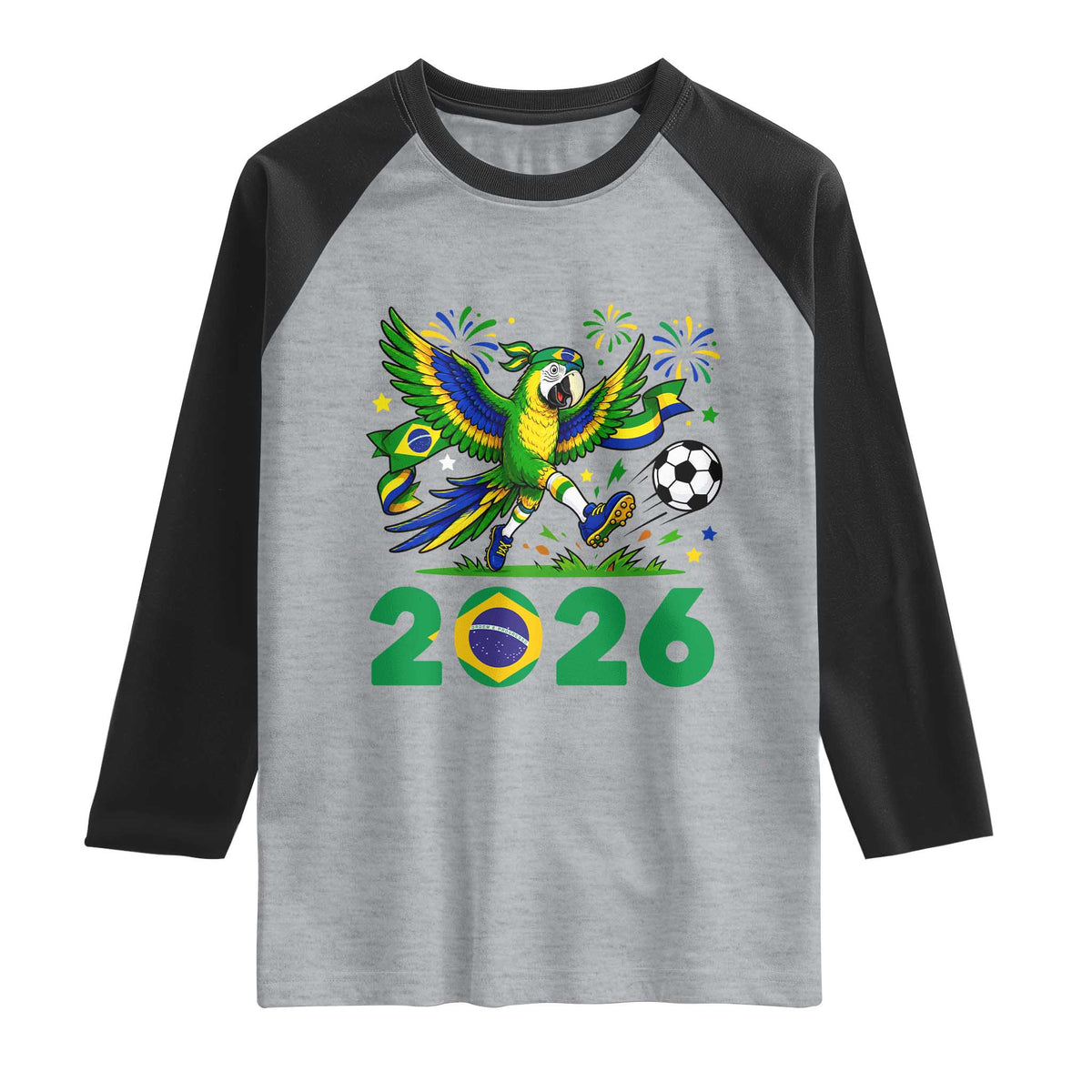 Funny Brazil Soccer Macaw Raglan Shirt 2026 Football Fan Graphic