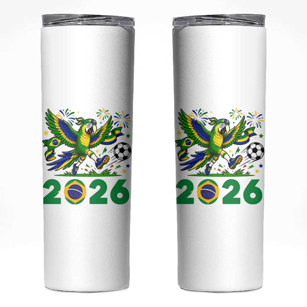 Funny Brazil Soccer Macaw Skinny Tumbler 2026 Football Fan Graphic