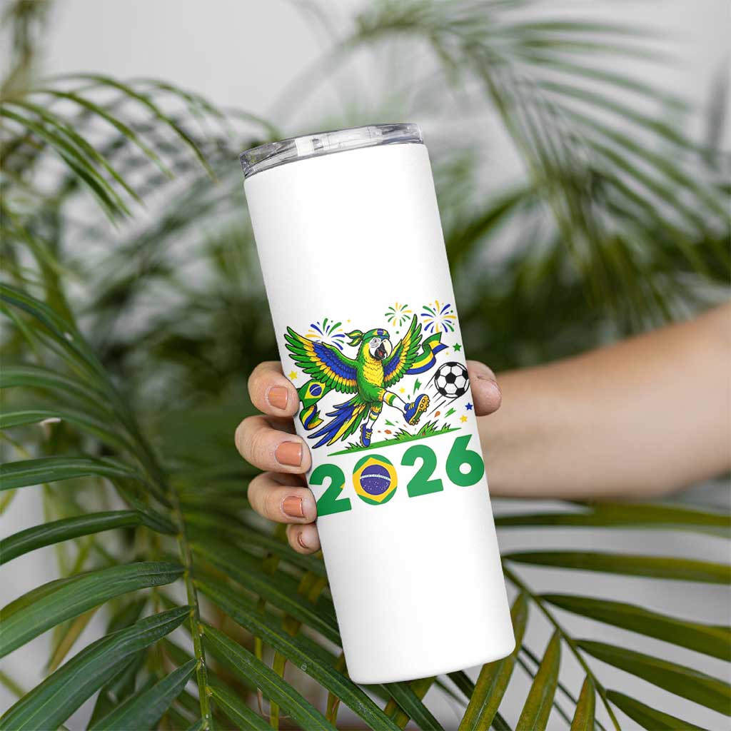 Funny Brazil Soccer Macaw Skinny Tumbler 2026 Football Fan Graphic